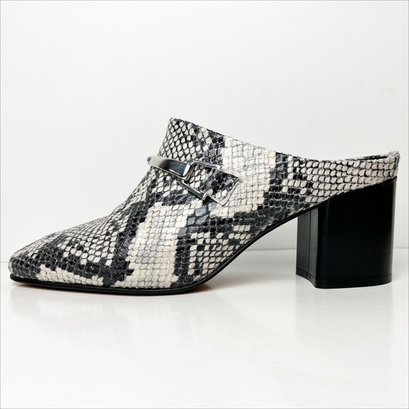 ASOS Reptile Snakeskin Mules 40 9.5 black white neutral square toe shoes heels - Picture 5 of 13